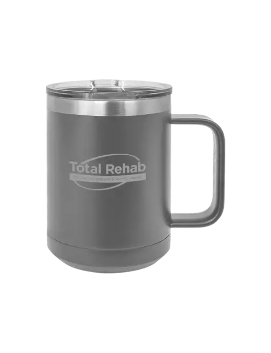 Polar Camel 15 oz Powder Coated Grey Vacuum Insulated Mug with Slider Lid w/Total Rehab Logo