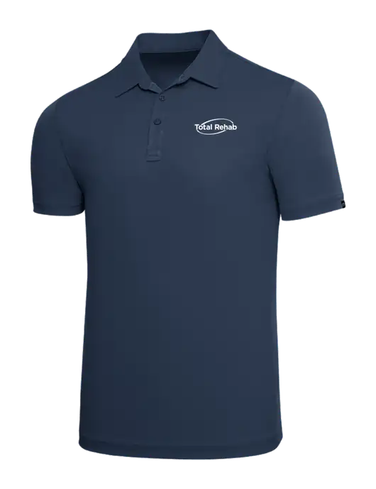 TravisMathew Navy Solid Oceanside Polo w/Total Rehab Logo
