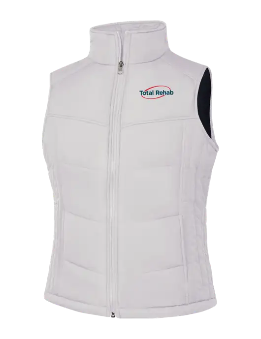 Womens White/Dark Slate Puffy Vest w/Total Rehab Logo