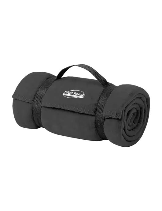 Casual Midnight Heather Fleece Blanket With Strap w/Total Rehab Logo