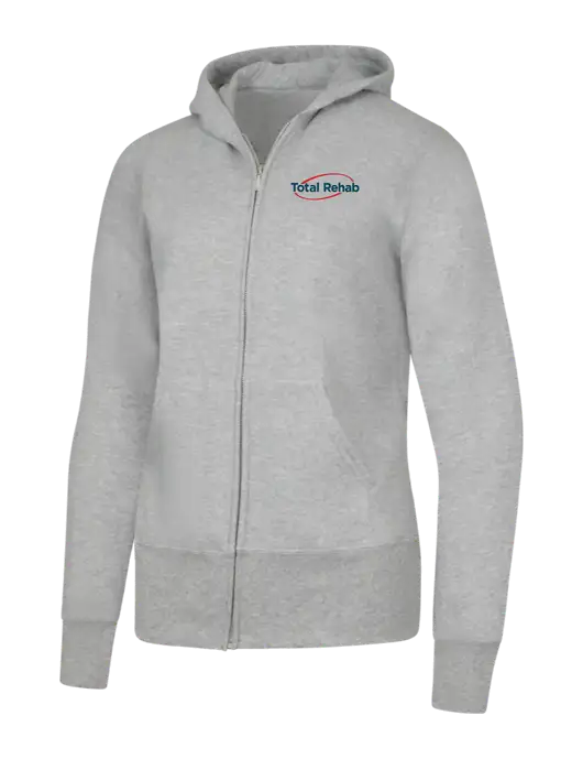 Grey Heather Womens Core Fleece Full-Zip Hooded Sweatshirt w/Total Rehab Logo
