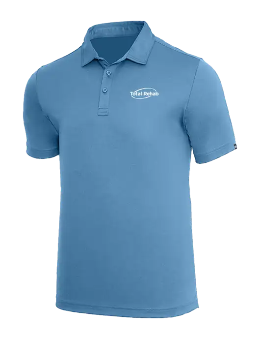 TravisMathew Dark Carolina Blue Coto Performance Polo w/Total Rehab Logo