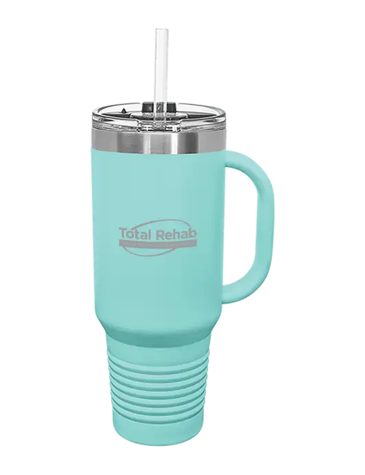 Polar Camel 40 oz. Powder Coated Vacuum Insulated Seafoam Travel Mug with Straw w/Total Rehab Logo