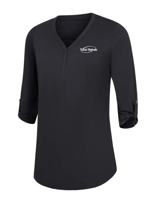 Womens Black City Stretch 3/4-Sleeve Tunic w/Total Rehab Logo