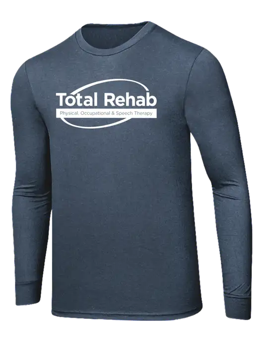 Simply Soft Long Sleeve Navy Frost 4.5 oz, Poly/Combed Ring Spun Cotton T-Shirt w/Total Rehab Logo