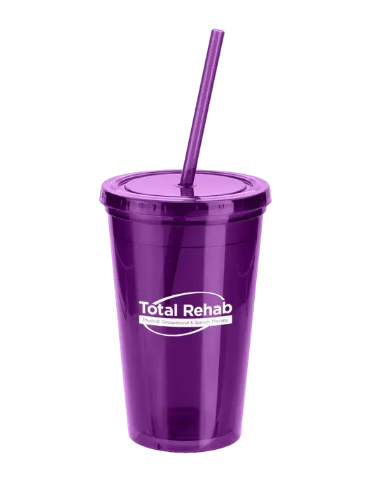 Sorrento Purple 16 oz Tumbler with Lid & Straw w/Total Rehab Logo