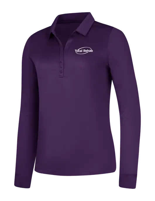 Womens Purple Silk Touch Performance Long Sleeve Polo w/Total Rehab Logo