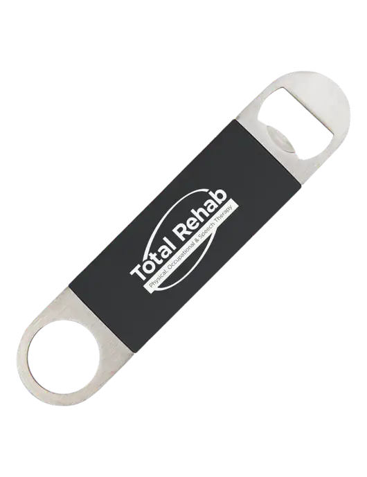 Black Bottle Opener with Silicone Grip w/Total Rehab Logo