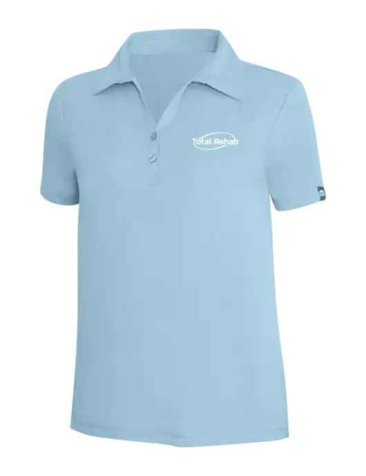 TravisMathew Light Sapphire Heather Womens Coto Performance Polo w/Total Rehab Logo