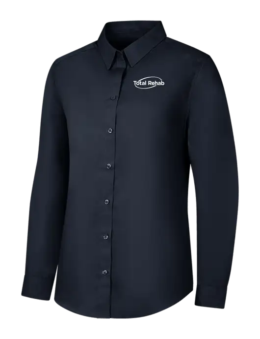 Womens River Blue Navy Long Sleeve Carefree Poplin Shirt w/Total Rehab Logo