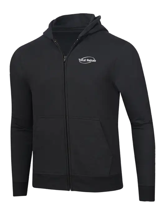 Jet Black 8.5 oz Ring Spun Zip Hooded Sweatshirt w/Total Rehab Logo