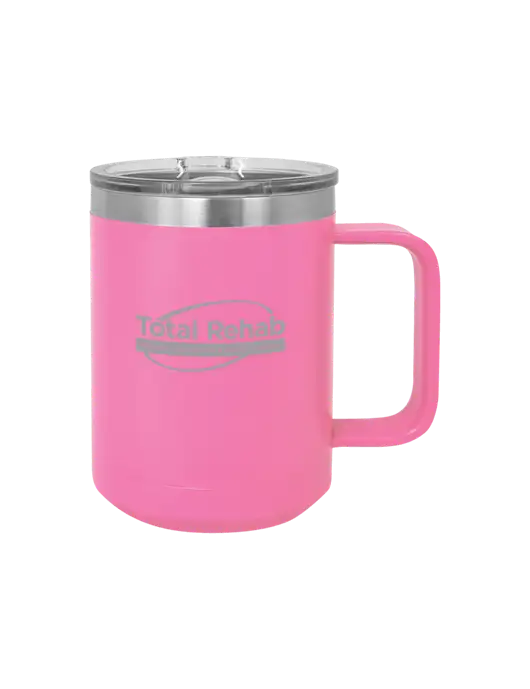 Polar Camel 15 oz Powder Coated Pink Vacuum Insulated Mug with Slider Lid w/Total Rehab Logo