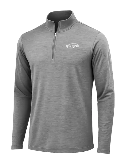 Dark Grey Heather Posicharge Tri-Blend Wicking 1/4 Zip Pullover w/Total Rehab Logo