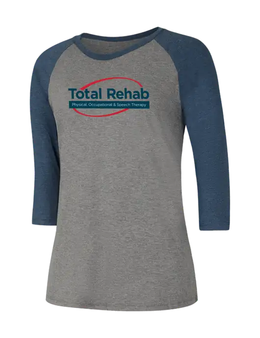 Womens Simply Soft 3/4 Sleeve Navy Frost/Grey Frost Ring Spun Cotton T-Shirt w/Total Rehab Logo