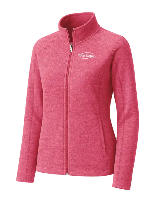 Fuchsia Heather Womens Heather Microfleece Full-Zip Jacket w/Total Rehab Logo