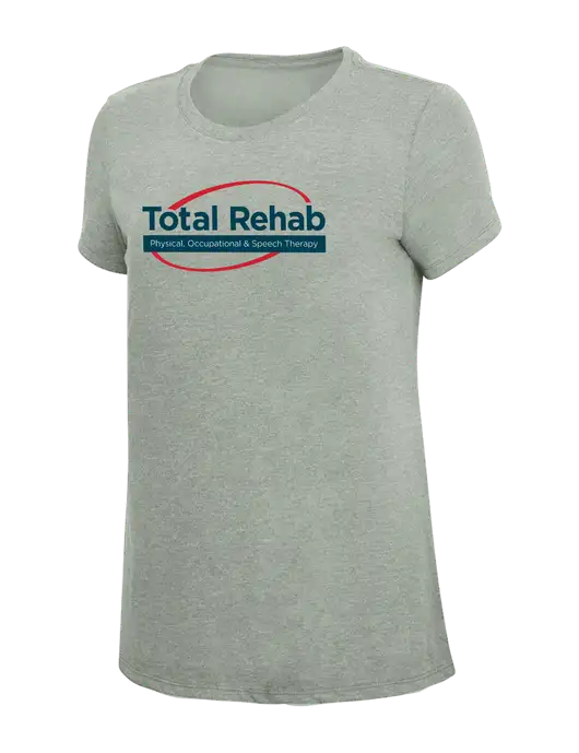 Womens Simply Soft Heathered Light Grey 4.5oz Poly/Combed Ring Spun Cotton T-Shirt w/Total Rehab Logo