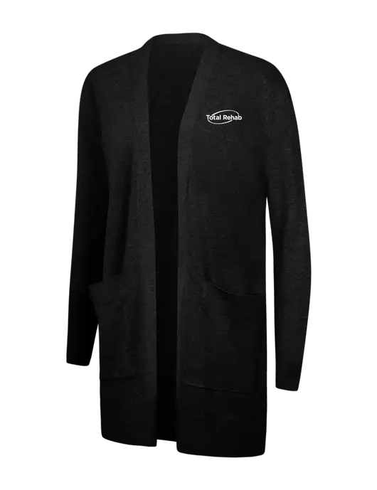 Mercer+Mettle Womens Black Open Front Cardigan Sweater w/Total Rehab Logo
