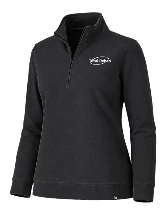 TravisMathew Womens Coveside Black 1/2 Zip w/Total Rehab Logo