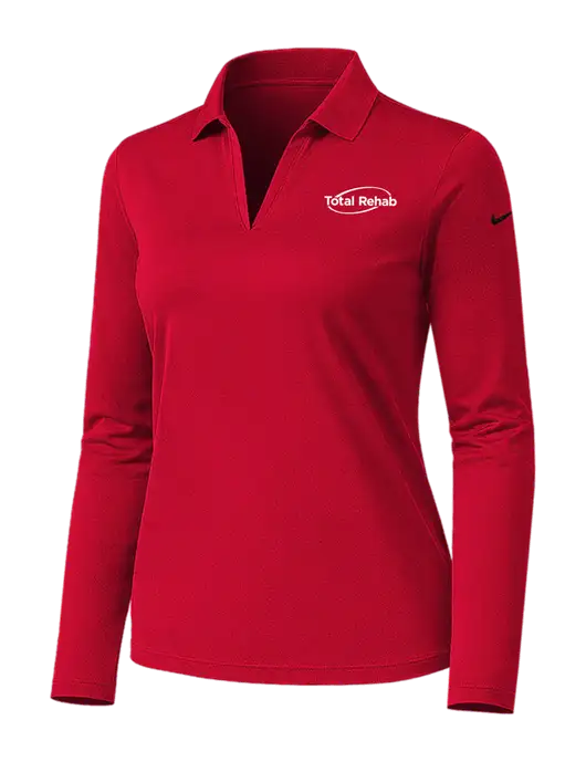 Nike Womens Red Dri-FIT Micro Pique 2.0 Long Sleeve Polo w/Total Rehab Logo